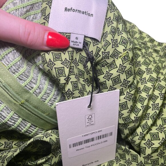Reformation Hester Top Piccolo Green Smocked Back Tank NWT Size 6 - Picture 6 of 6